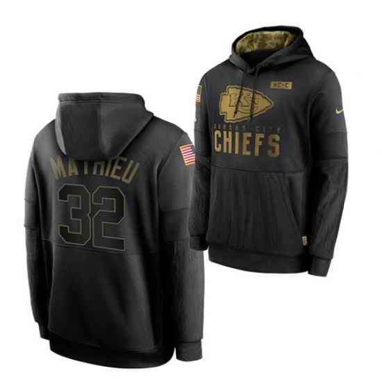 Men Kansas City Chiefs 32 Tyrann Mathieu 2020 Salute To Service Black Sideline Performance Pullover Hoodie
